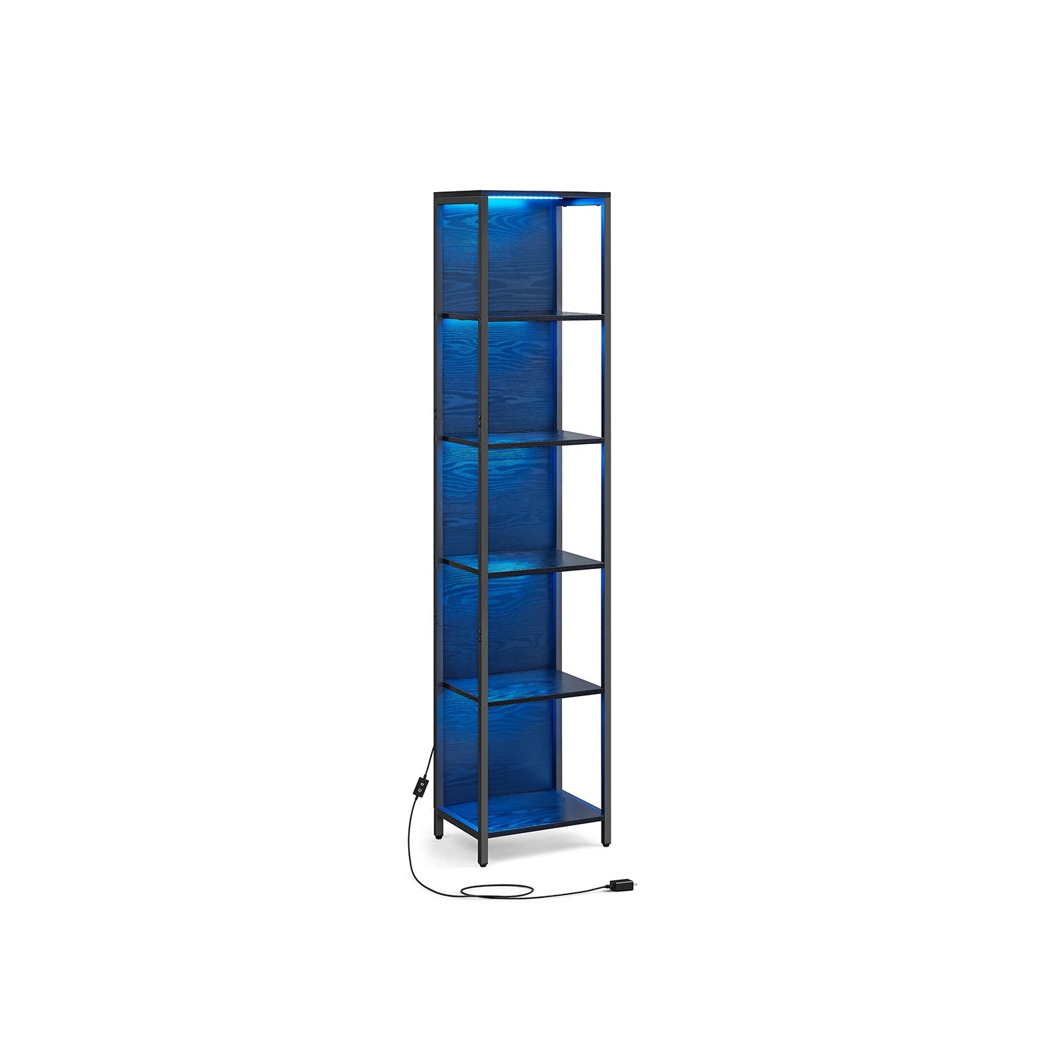 6-Tier Bookcase – Steel – Ebony Black – With Dimmable LED Lights
