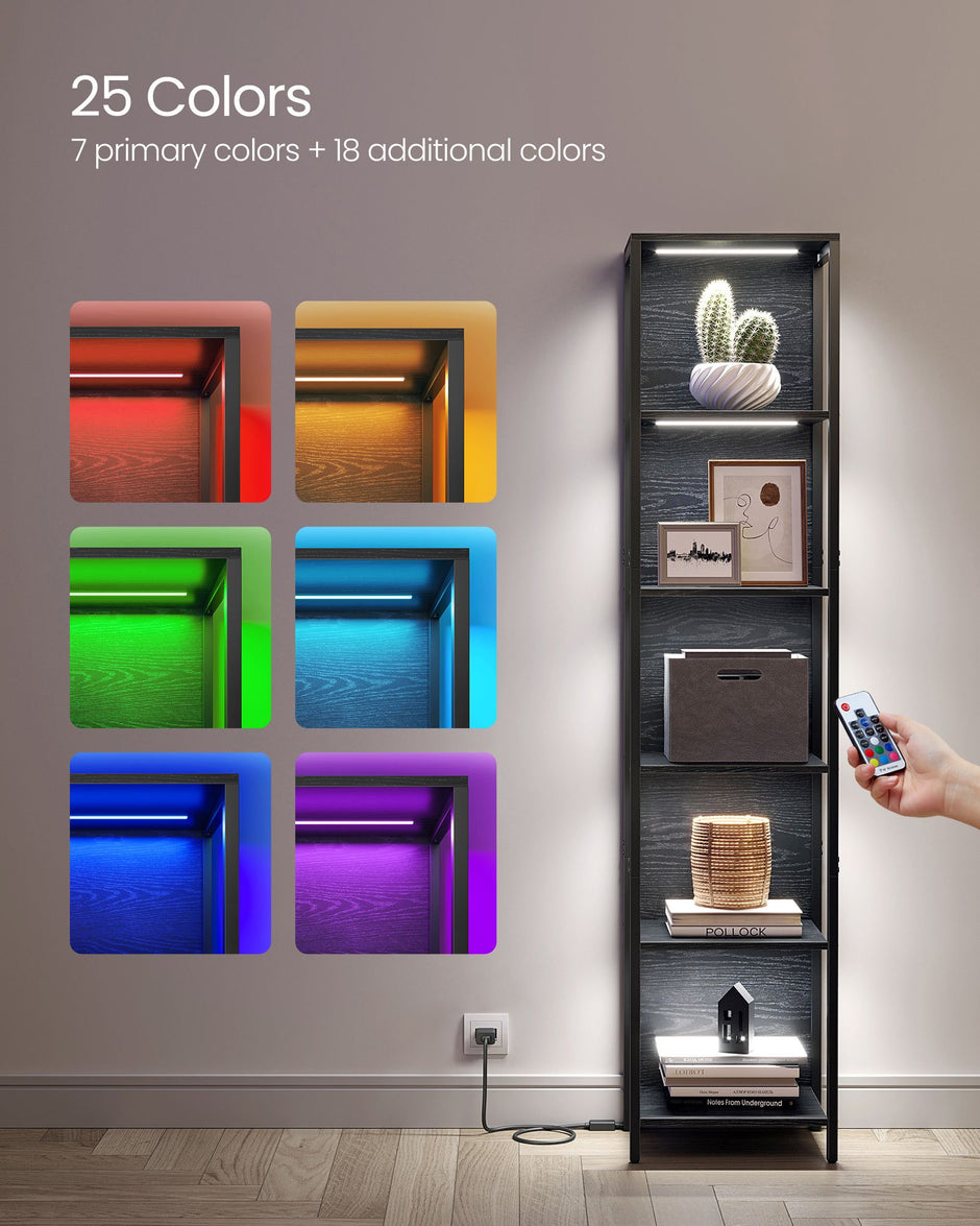 6-Tier Bookcase – Steel – Ebony Black – With Dimmable LED Lights