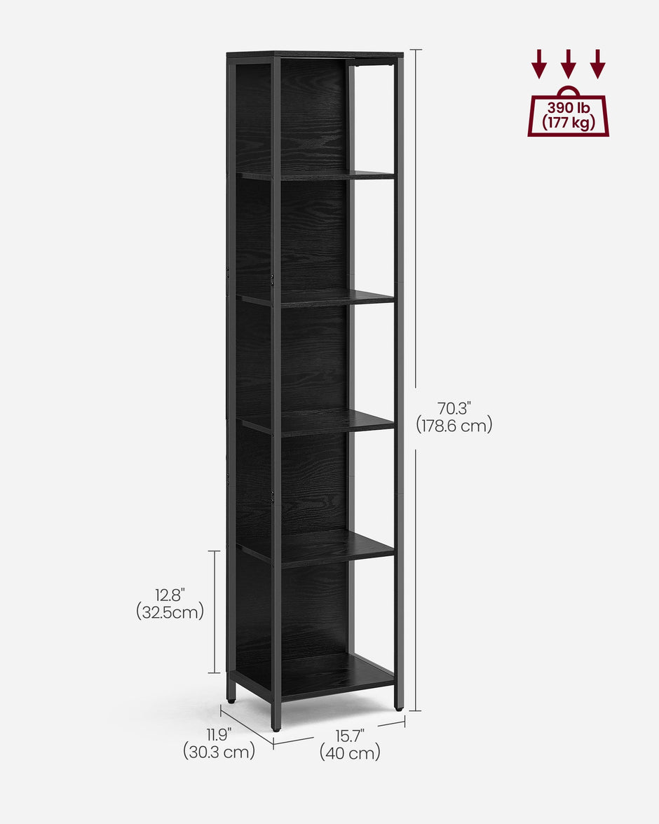 6-Tier Bookcase – Steel – Ebony Black – With Dimmable LED Lights