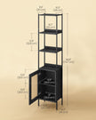 Bookcase – Metal and Rattan-Like – Ebony Black and Matte Black – Adjustable Shelves, Boho Style