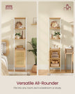 Freestanding Bookcase – Oak with Rattan-Like Door – Beige and Pearl White – Adjustable Shelves, Boho Style