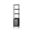 Tall Bookshelf – Metal Frame and PC Plastic – Ebony Black and Matte Black – Adjustable Shelves with Rattan-Like Doors
