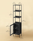 Tall Bookshelf – Metal Frame and PC Plastic – Ebony Black and Matte Black – Adjustable Shelves with Rattan-Like Doors