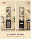 Tall Bookshelf – Metal Frame and PC Plastic – Ebony Black and Matte Black – Adjustable Shelves with Rattan-Like Doors
