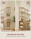 6-Tier Bookcase – Metal Frame and Rattan-Like Door – Oak Beige and Pearl White – Adjustable Shelves, Boho Style