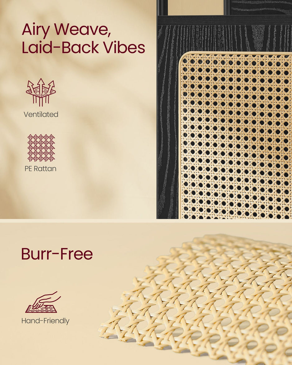 6-Tier Bookcase – Metal – Oak Beige and Pearl White – Adjustable Shelves with Rattan-Like Doors