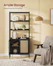 6-Tier Bookcase – Metal – Oak Beige and Pearl White – Adjustable Shelves with Rattan-Like Doors
