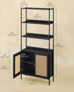 6-Tier Bookcase – Metal – Oak Beige and Pearl White – Adjustable Shelves with Rattan-Like Doors