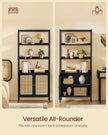 6-Tier Bookcase – Metal – Oak Beige and Pearl White – Adjustable Shelves with Rattan-Like Doors