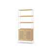 6-Tier Bookcase – Metal – Oak Beige and Pearl White – Adjustable Shelves with Rattan-Like Doors