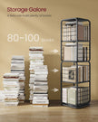 4-Tier Rotating Bookshelf – Steel – Ebony Black and Ink Black – Space-Saving Design with Bookends