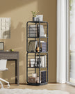 4-Tier Rotating Bookshelf – Steel – Ebony Black and Ink Black – Space-Saving Design with Bookends