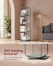 4-Tier Rotating Bookshelf – Steel Frame – Dove Grey – Space-Saving Design with Bookends