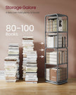 4-Tier Rotating Bookshelf – Steel Frame – Dove Grey – Space-Saving Design with Bookends