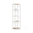 4-Tier Rotating Bookshelf – Steel Frame – Natural Beige and Cloud White – Compact Design for Small Spaces