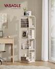 4-Tier Rotating Bookshelf – Steel Frame – Natural Beige and Cloud White – Compact Design for Small Spaces