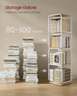 4-Tier Rotating Bookshelf – Steel Frame – Natural Beige and Cloud White – Compact Design for Small Spaces