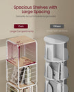 4-Tier Rotating Bookshelf – Steel Frame – Natural Beige and Cloud White – Compact Design for Small Spaces