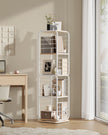 4-Tier Rotating Bookshelf – Steel Frame – Natural Beige and Cloud White – Compact Design for Small Spaces