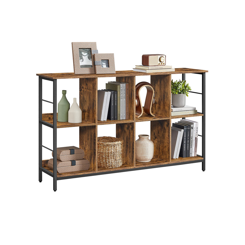 Bookshelf – Wood – Rustic Brown and Ink Black – 2-Tier Display Shelf 33 x 132.6 x 80 cm