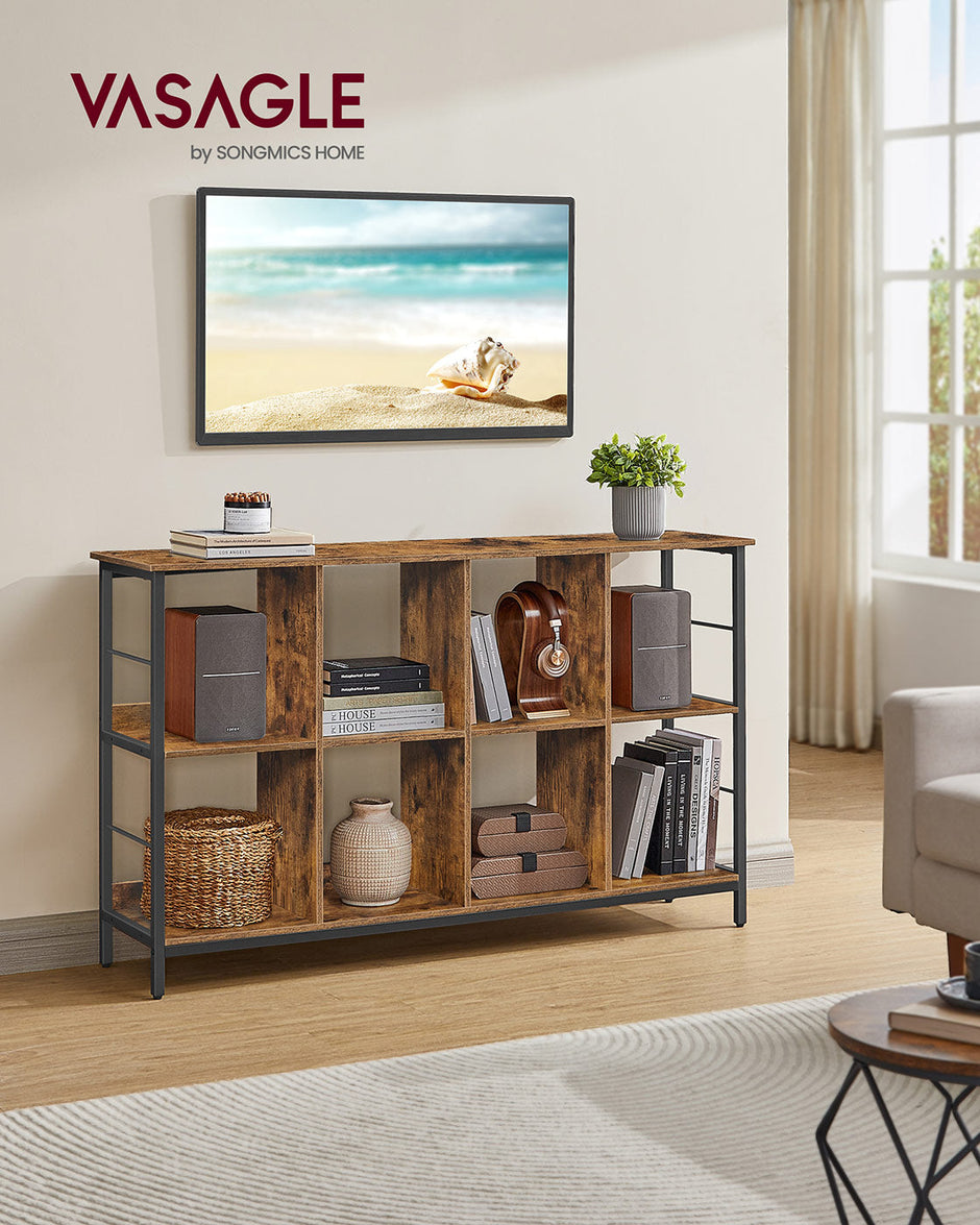 Bookshelf – Wood – Rustic Brown and Ink Black – 2-Tier Display Shelf 33 x 132.6 x 80 cm