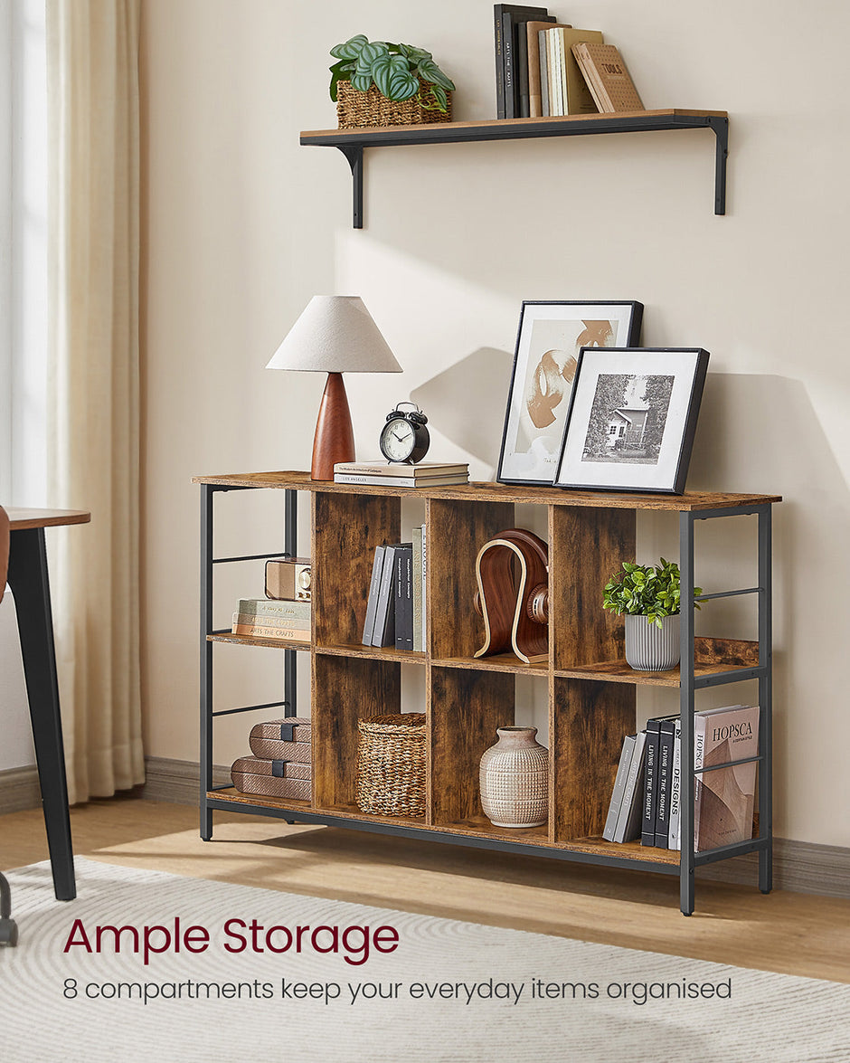 Bookshelf – Wood – Rustic Brown and Ink Black – 2-Tier Display Shelf 33 x 132.6 x 80 cm