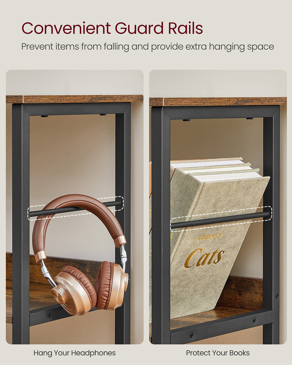 Bookshelf – Wood – Rustic Brown and Ink Black – 2-Tier Display Shelf 33 x 132.6 x 80 cm