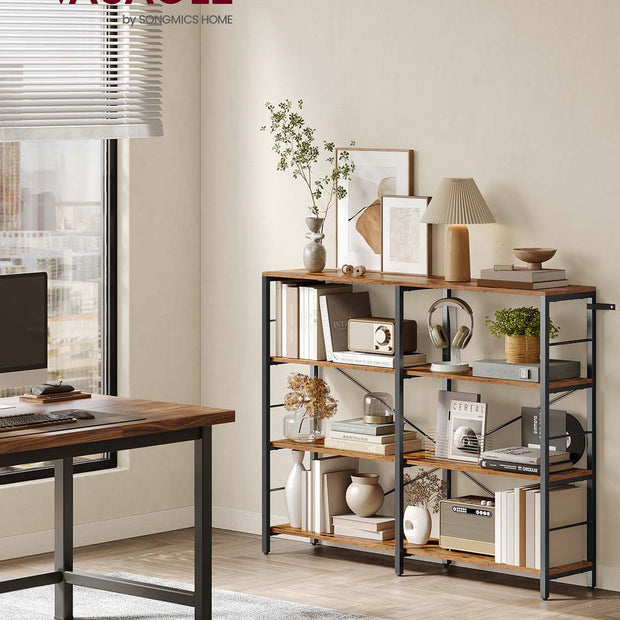 6-Tier Bookshelf – Engineered Wood – Rustic Brown and Black – Industrial Style Room Divider