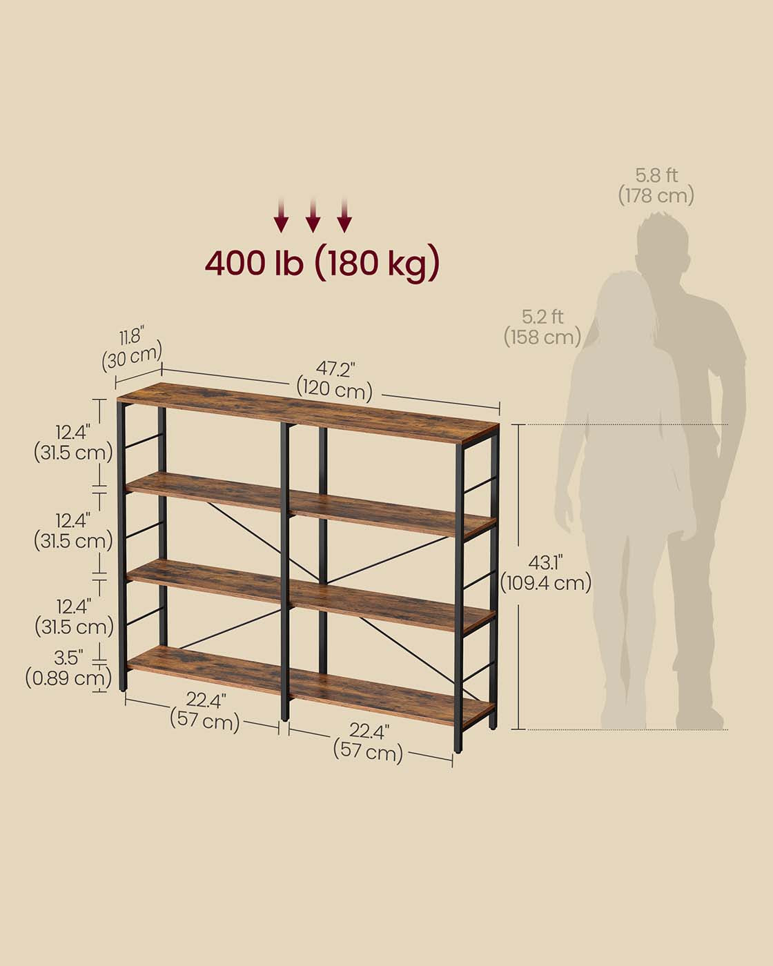 6-Tier Bookshelf – Engineered Wood – Rustic Brown and Black – Industrial Style Room Divider