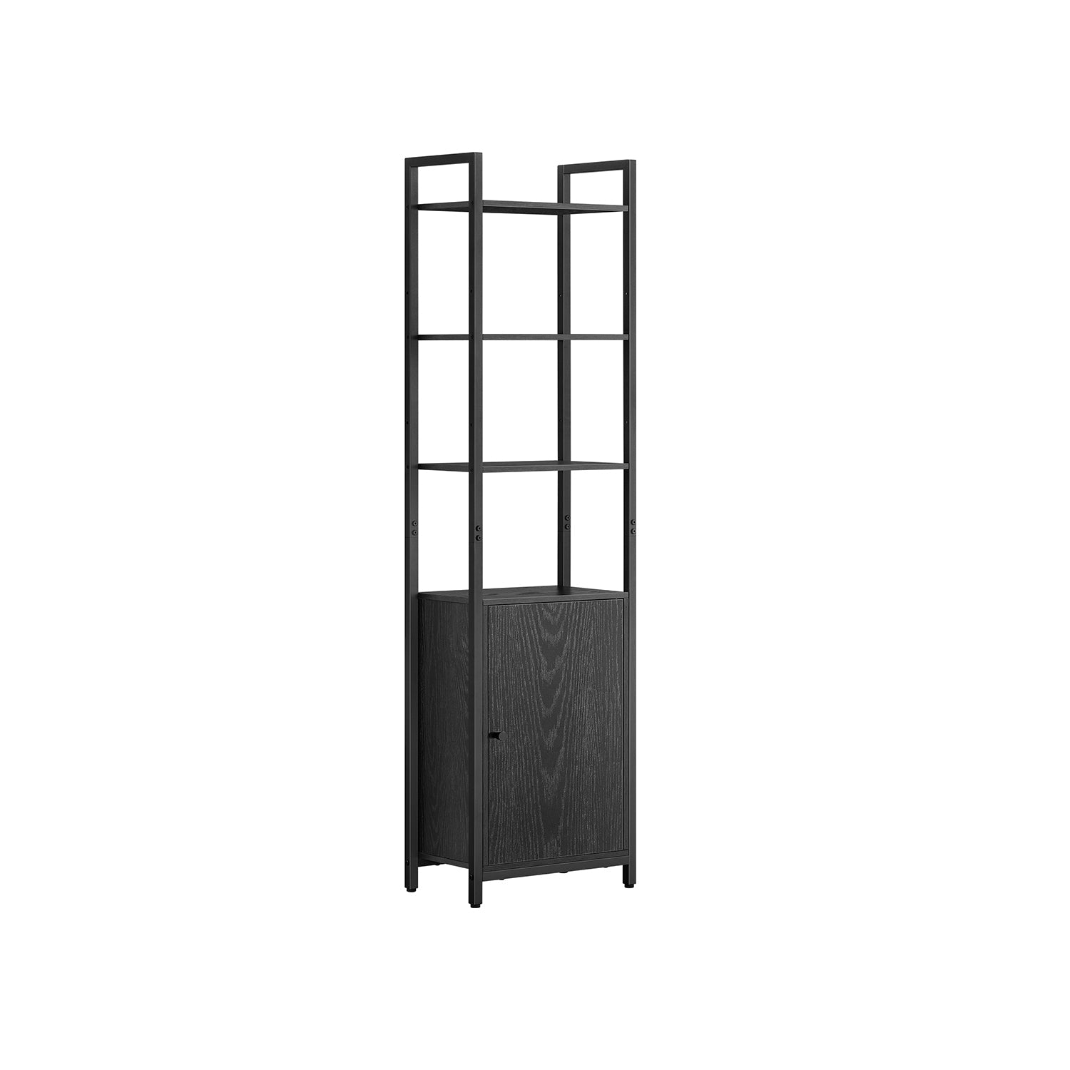 6-Tier Bookcase – Metal – Ebony Black and Ink Black – Tall Design with Adjustable Shelves and Door