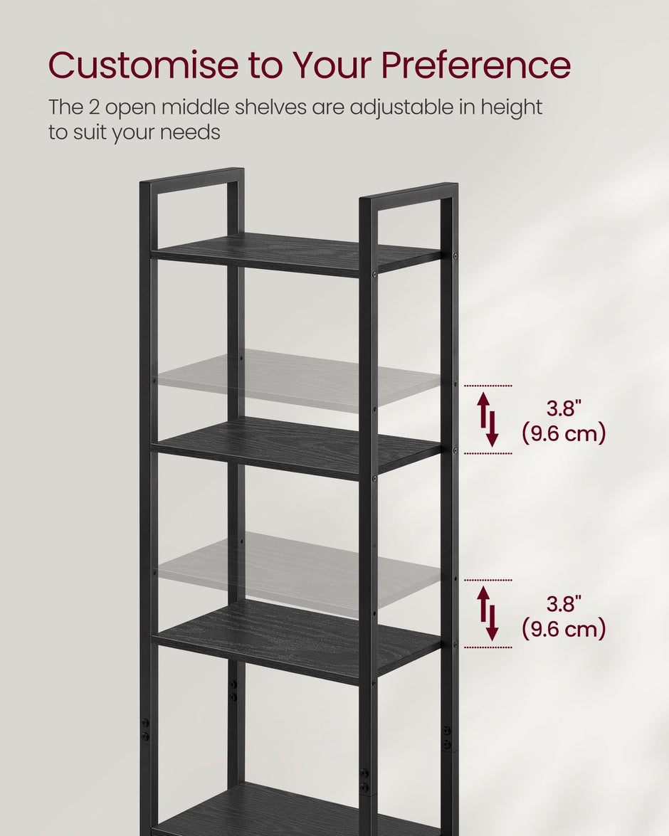 6-Tier Bookcase – Metal – Ebony Black and Ink Black – Tall Design with Adjustable Shelves and Door