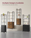 6-Tier Bookcase – Metal Frame – Rustic Brown and Ink Black – Adjustable Shelves with Door