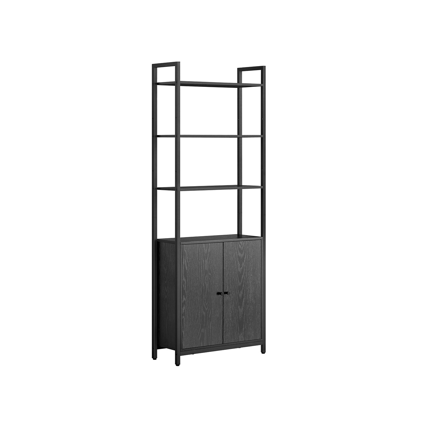 7-Tier Bookcase – Metal – Ebony Black and Ink Black – Adjustable Shelves with Door
