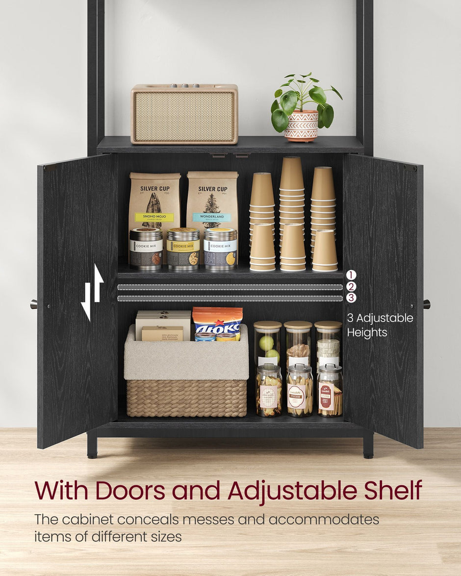 7-Tier Bookcase – Metal – Ebony Black and Ink Black – Adjustable Shelves with Door