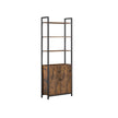 7-Tier Bookcase – Wood and Metal – Rustic Brown and Ink Black – Adjustable Shelves with Door