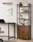 7-Tier Bookcase – Wood and Metal – Rustic Brown and Ink Black – Adjustable Shelves with Door