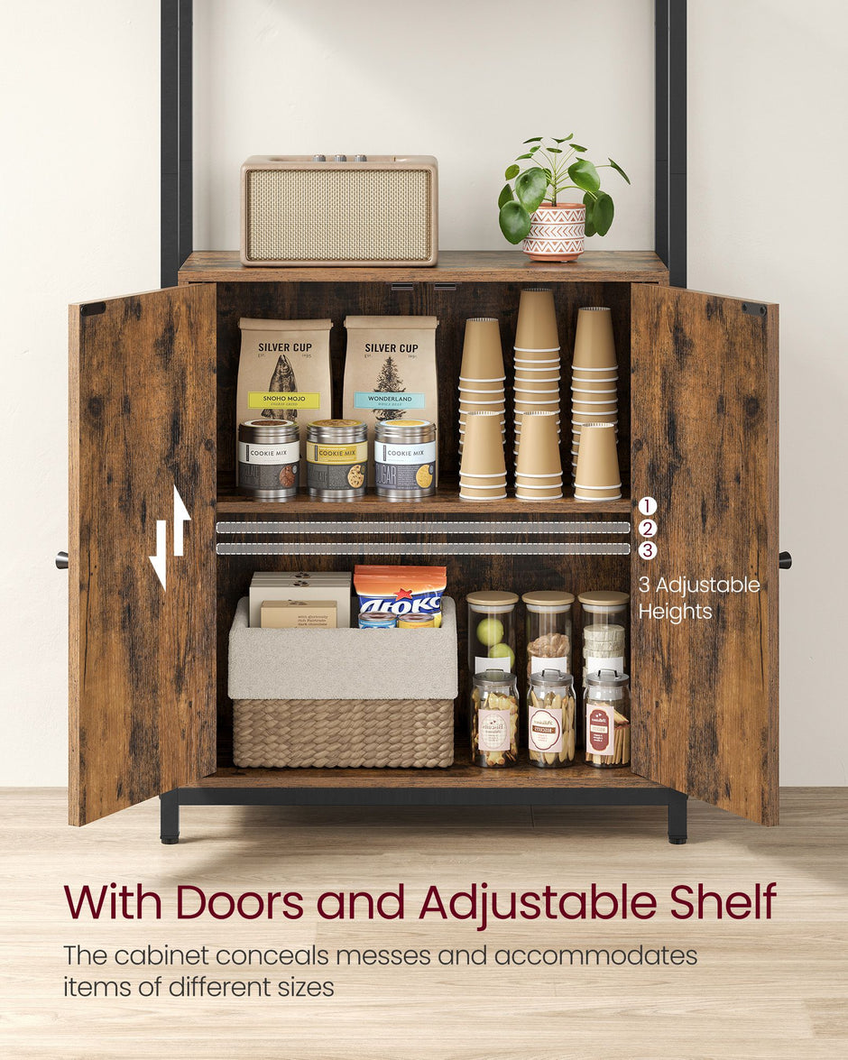 7-Tier Bookcase – Wood and Metal – Rustic Brown and Ink Black – Adjustable Shelves with Door