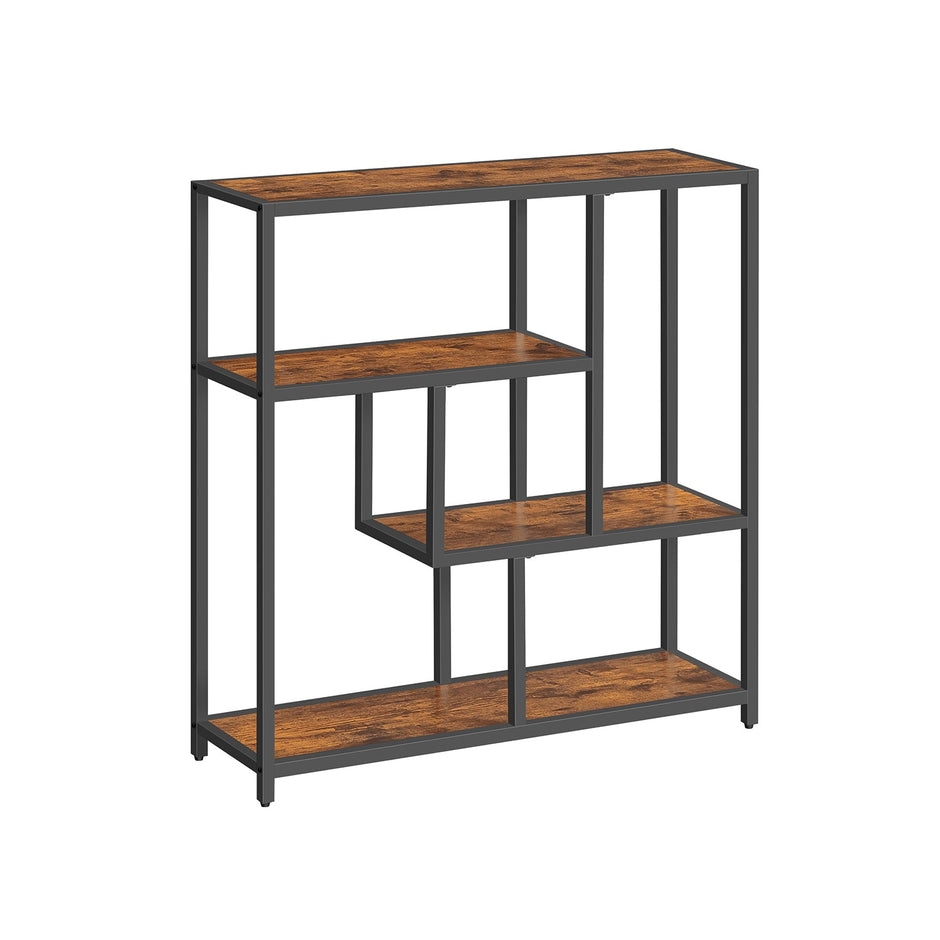 4-Tier Bookshelf – Wood – Rustic Brown and Ink Black – Freestanding Storage Shelf