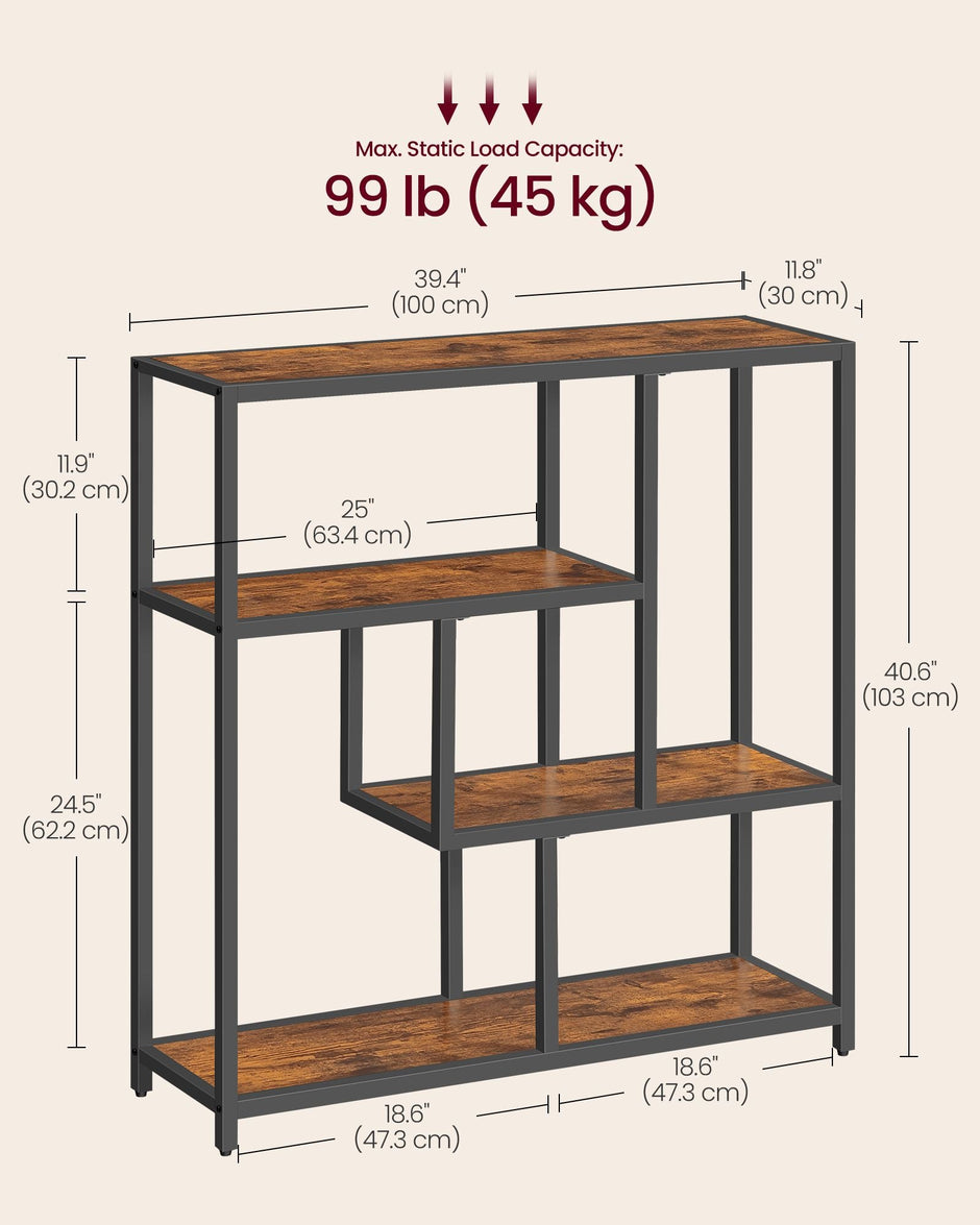 4-Tier Bookshelf – Wood – Rustic Brown and Ink Black – Freestanding Storage Shelf