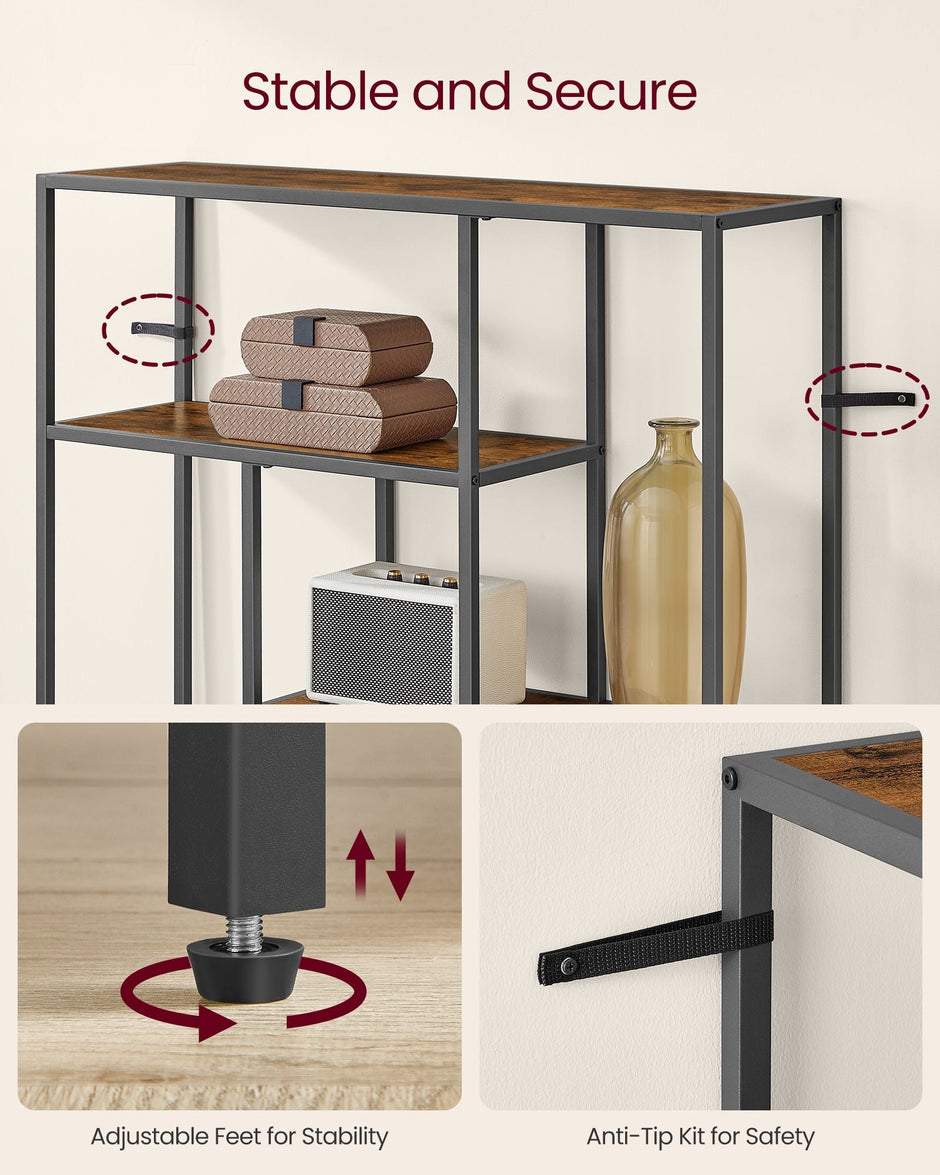 4-Tier Bookshelf – Wood – Rustic Brown and Ink Black – Freestanding Storage Shelf