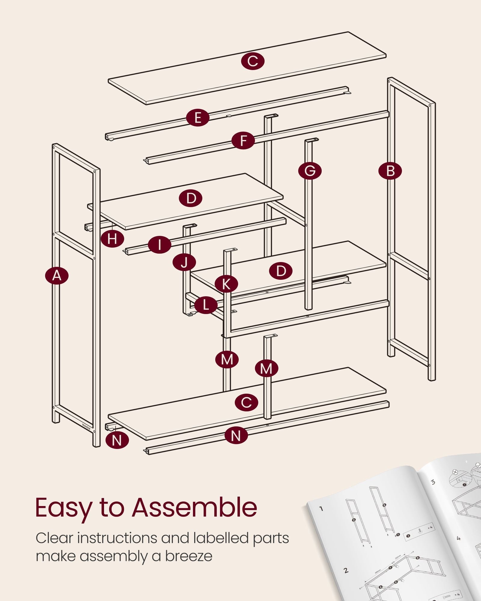 4-Tier Bookshelf – Wood – Rustic Brown and Ink Black – Freestanding Storage Shelf