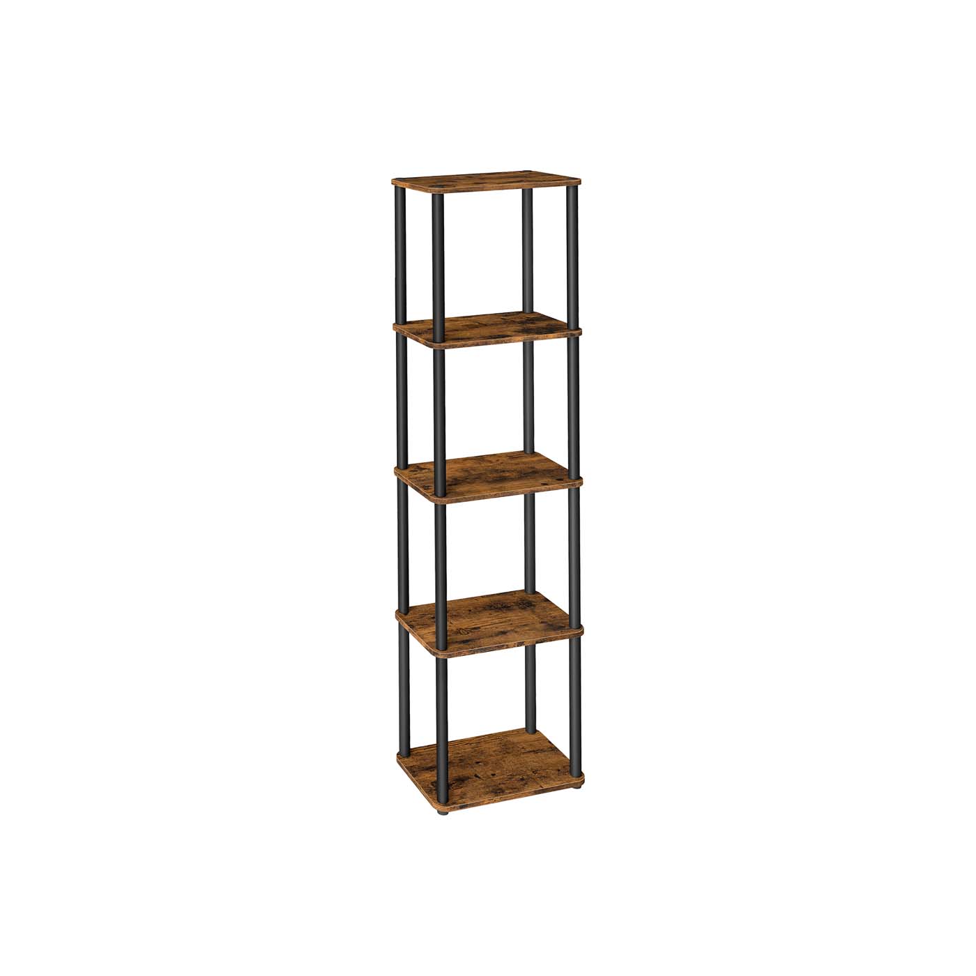 Five Tier Storage Shelf – Wood – Rustic Brown and Ink Black – Quick Assembly