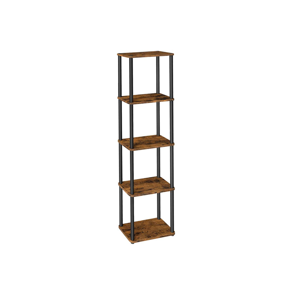 Five Tier Storage Shelf – Wood – Rustic Brown and Ink Black – Quick Assembly
