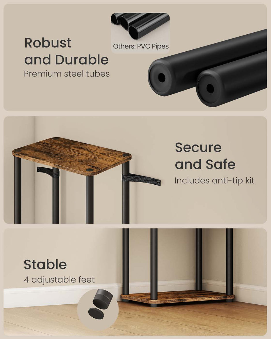 Five Tier Storage Shelf – Wood – Rustic Brown and Ink Black – Quick Assembly