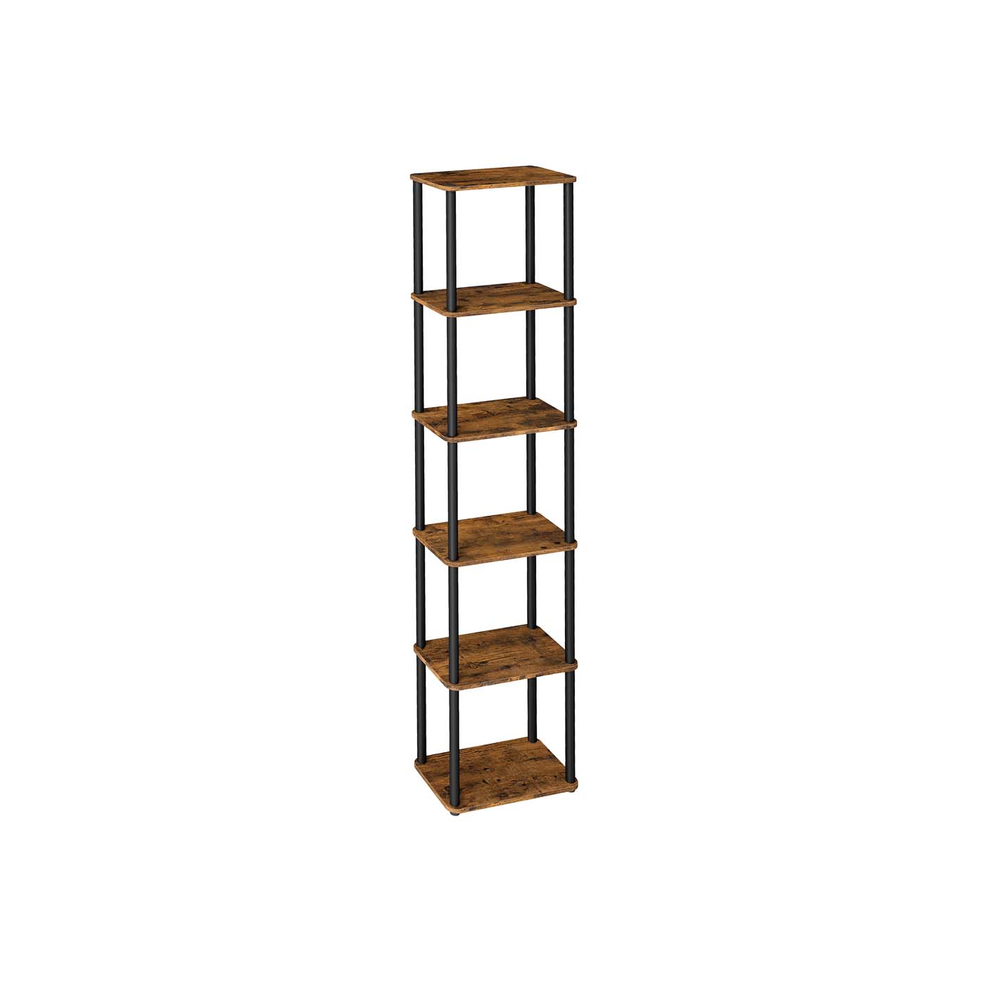 Six-Tier Storage Shelf – Engineered Wood – Rustic Brown and Ink Black – Quick Assembly