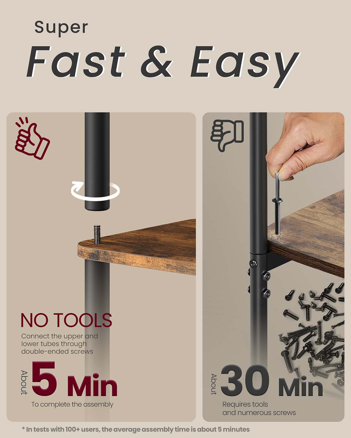 Six-Tier Storage Shelf – Engineered Wood – Rustic Brown and Ink Black – Quick Assembly