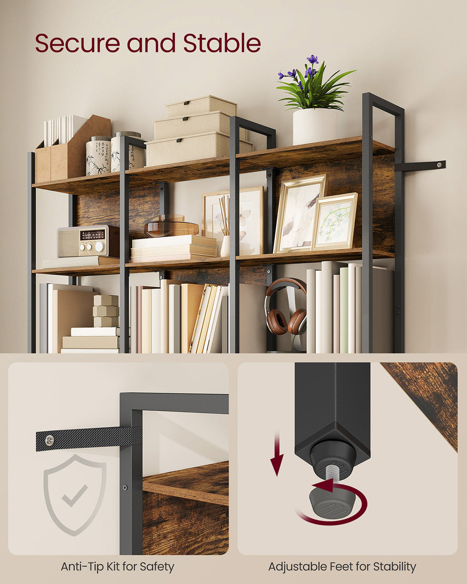 Bookcase – Engineered Wood – Rustic Brown and Ink Black – Six-Tier Industrial Style