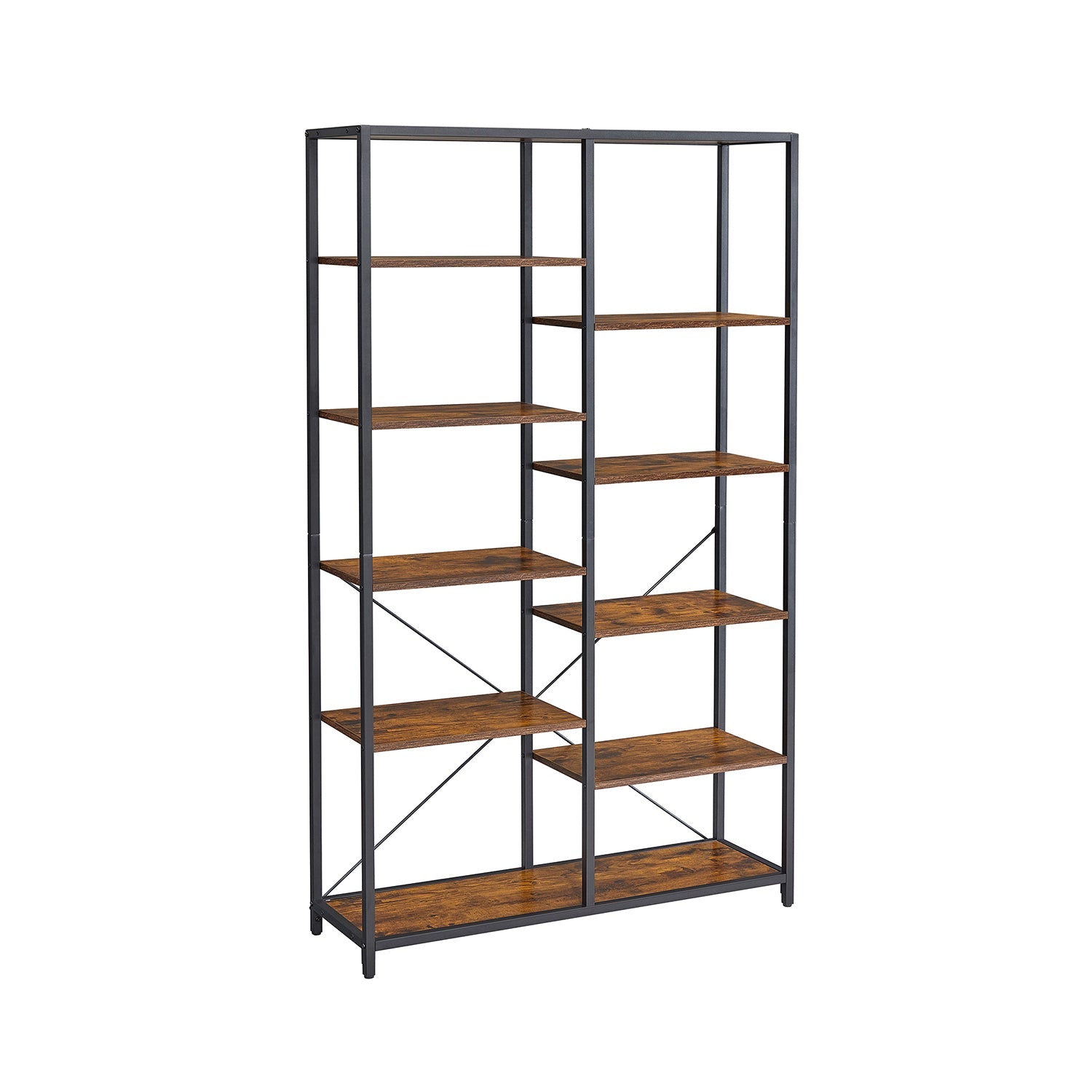 Bookshelf – Wood and Metal – Black – 5-Tier Standing Display Rack with Industrial Style