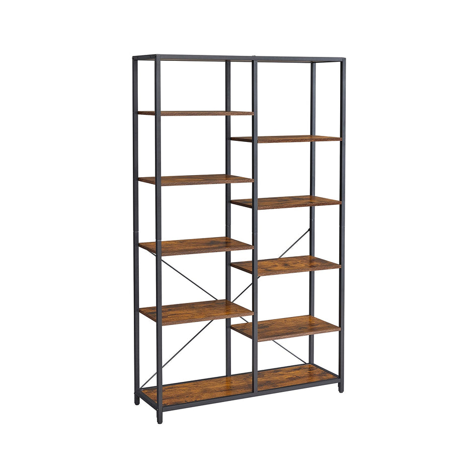 Bookshelf – Wood and Metal – Black – 5-Tier Standing Display Rack with Industrial Style