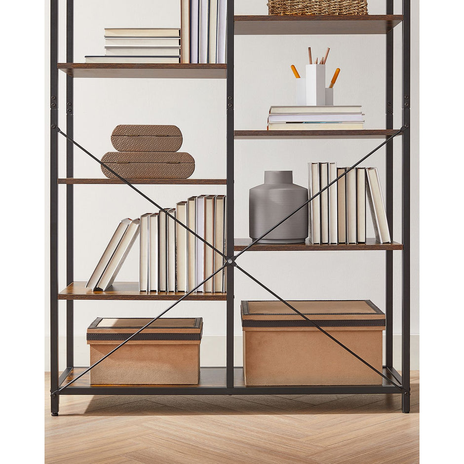Bookshelf – Wood and Metal – Black – 5-Tier Standing Display Rack with Industrial Style